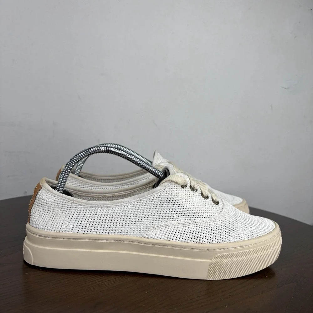 Soludos Shoes Women's 8 White Mesh Comfort Platform Sneaker Lace Up Cork Insole